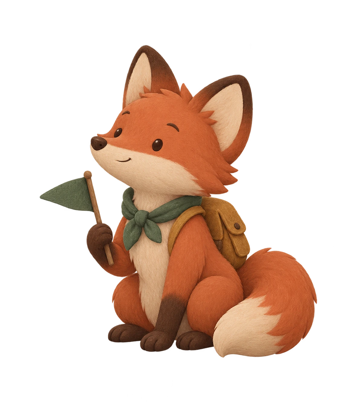 Pip, a little fox explorer with a backpack and a trail flag